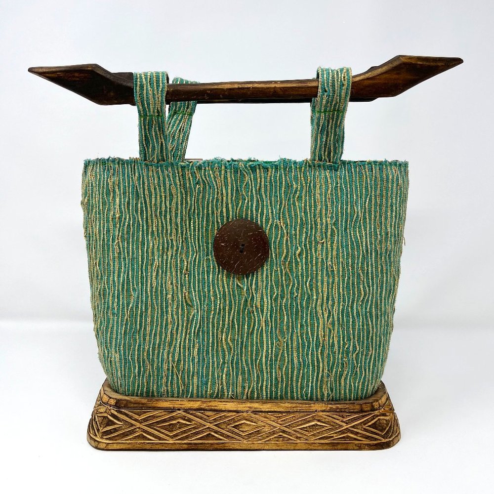 NWT Unique Handmade Tribal Fusion Handbag / Purse with Wood Base and Handles
